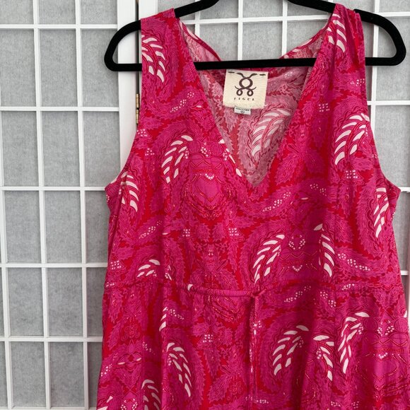 Figue Indira Batik Print Tiered Ruffle Hem Maxi Dress Pink XL - Picture 6 of 9